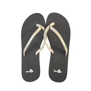 Sanuk Yoga‎ Mat Flip Flops Metallic Gold Thong Sandals Comfort Size 11